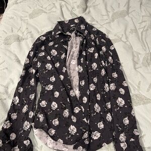 Express Black and White Floral Shirt